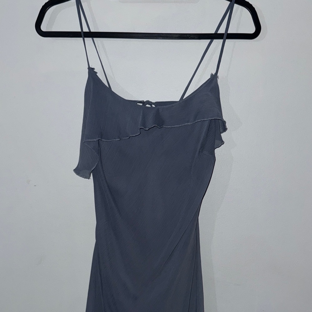 Rita Ora Blue Midi Dress with Ruffle Detail